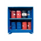 Storage container in steel 3120 x 1450 mm with spill pallet for drums 200 lt on grating