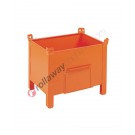 Small sheet metal container with skids on long side, smooth walls and guillotine door
