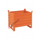 Small sheet metal container with skids on short side