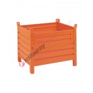 Sheet metal container with boxed feet and sheet metal door