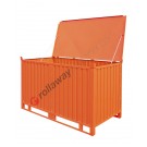 Sheet metal container heavy with skids on long side and hinged lid Jumbo