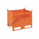 Sheet metal container with skids on long side and mesh door
