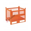 Mesh container with skids on long side and door
