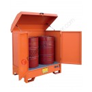 Drum storage cabinet in painted steel 1350 x 860 x 1570 mm with spill pallet for 2 x 200 lt drums