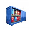 Modulcontainer for drums on shelf in steel with spill pallet and sliding doors group size 1
