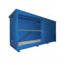 Modulcontainer for drums on shelf with EI30/120 certified panels, spill pallet and sliding doors