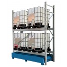 Metal storage shelves space saver with spill pallet for 4 IBC of 1000 lt 2 floors