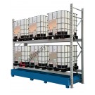 Metal storage shelves space saver with spill pallet for 6 1000 lt IBCs on 2 levels