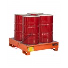 Drum spill pallet 271 lt in painted steel with grid 1340 x 1250 x 300 mm for 4 drums