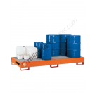 Drum spill pallet in painted steel with grid 2700 x 1250 x 300 mm for 8 drums