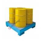 Drum spill pallet 300 lt in galvanized and painted steel with grid 1355 x 1255 x 290 mm for 4 drums