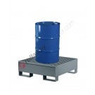 Drum spill pallet 200 lt in painted steel with grid 960 x 960 x 332 mm for 1 drum