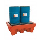 Drum spill pallet 370 liter in polyethylene 1020 x 1420 x 520 mm with grid for 2 drums