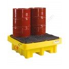 Drum spill pallet 500 lt in polyethylene with grid 1350 x 1350 x 490 mm for 4 drums