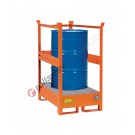 Drum sump pallet in painted steel with grid and open sides 870 x 870 x 1460 mm for 1 drum