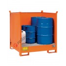 Drum sump pallet in painted steel with grid and splash guards 1350 x 1260 x 1430 mm for 4 drums