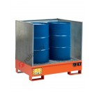 Drum sump pallet in painted steel with grid and removable splash guards 1340 x 850 x 330 mm for 2 drums