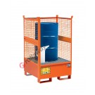 Stackable drum sump pallet in painted steel with grid and mesh sides 870 x 870 x 1460 mm for 1 drum