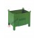 Small sheet metal container with boxed feet, smooth walls and guillotine door