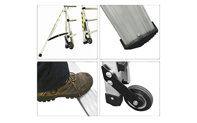 Details warehouse step professional equipped with platform and stabilizers Telefly