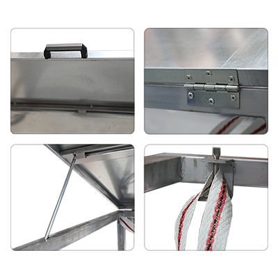 Big bag rack 1000 liters with tubular structure and lid in galvanized steel details
