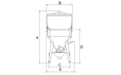 Dimensions square concrete bucket with central unloading and rubber hose capacity up to 7800 kg