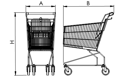 Dimensions supermarket trolley in metal wire 90 l