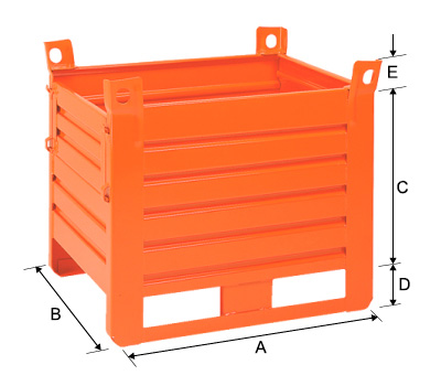 Dimensions sheet metal container heavy with skids on long side and door on short side