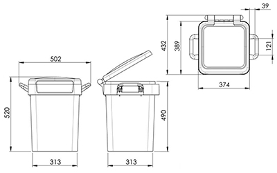 Dimensions rubbish bin 50 lt with handles