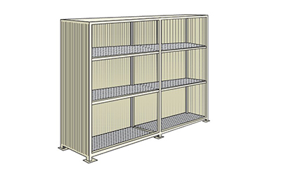Storage container in steel with spill pallet and 3 levels for 48 drums 200 lt on pallet