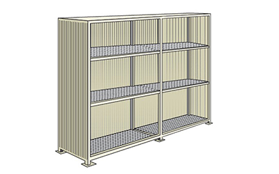 Storage container in steel with spill pallet and 3 levels for 72 drums 200 lt on pallet