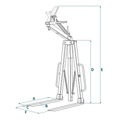 Compass crane fork with spring balance and self-leveling teeth dimensions