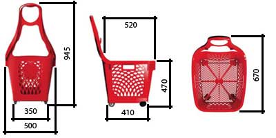 Dimensions wheeled shopping basket 66 lt